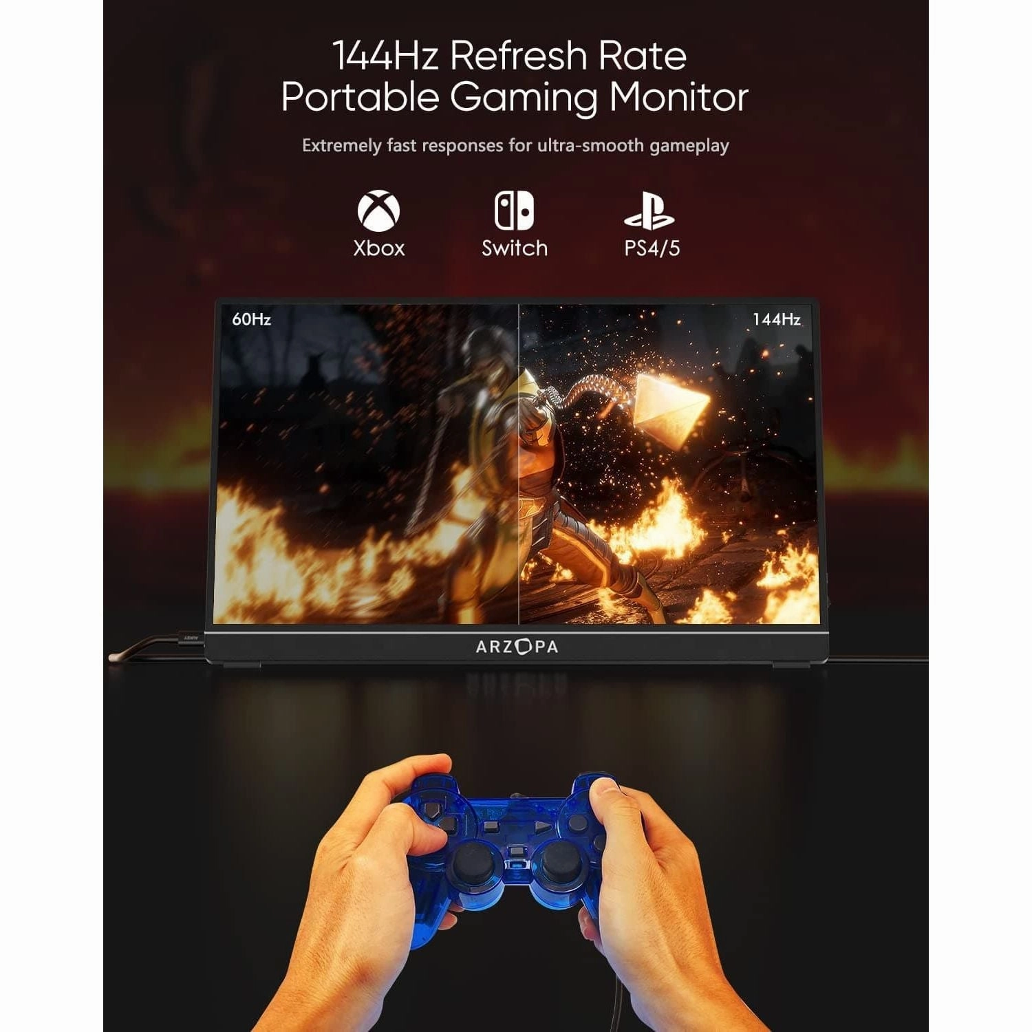 Arzopa Portable Monitor, G1 GAME 15.6 Inch 144HZ 19201080 FHD, 100% SRGB IPS Monitor Screen