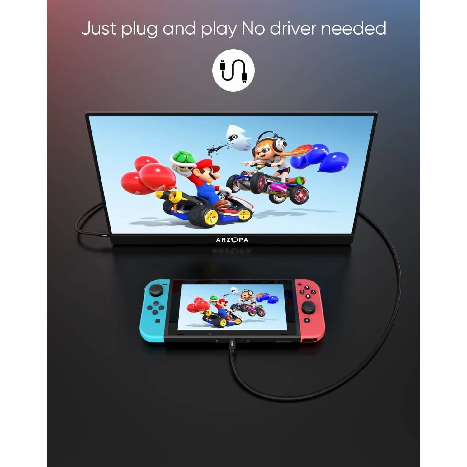Arzopa Portable Monitor, G1 GAME 15.6 Inch 144HZ 19201080 FHD, 100% SRGB IPS Monitor Screen