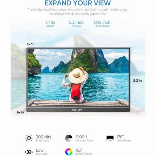 Arzopa S1 Table Portable 15.6" 1080p FHD Monitor USB-C HDMI Computer Display