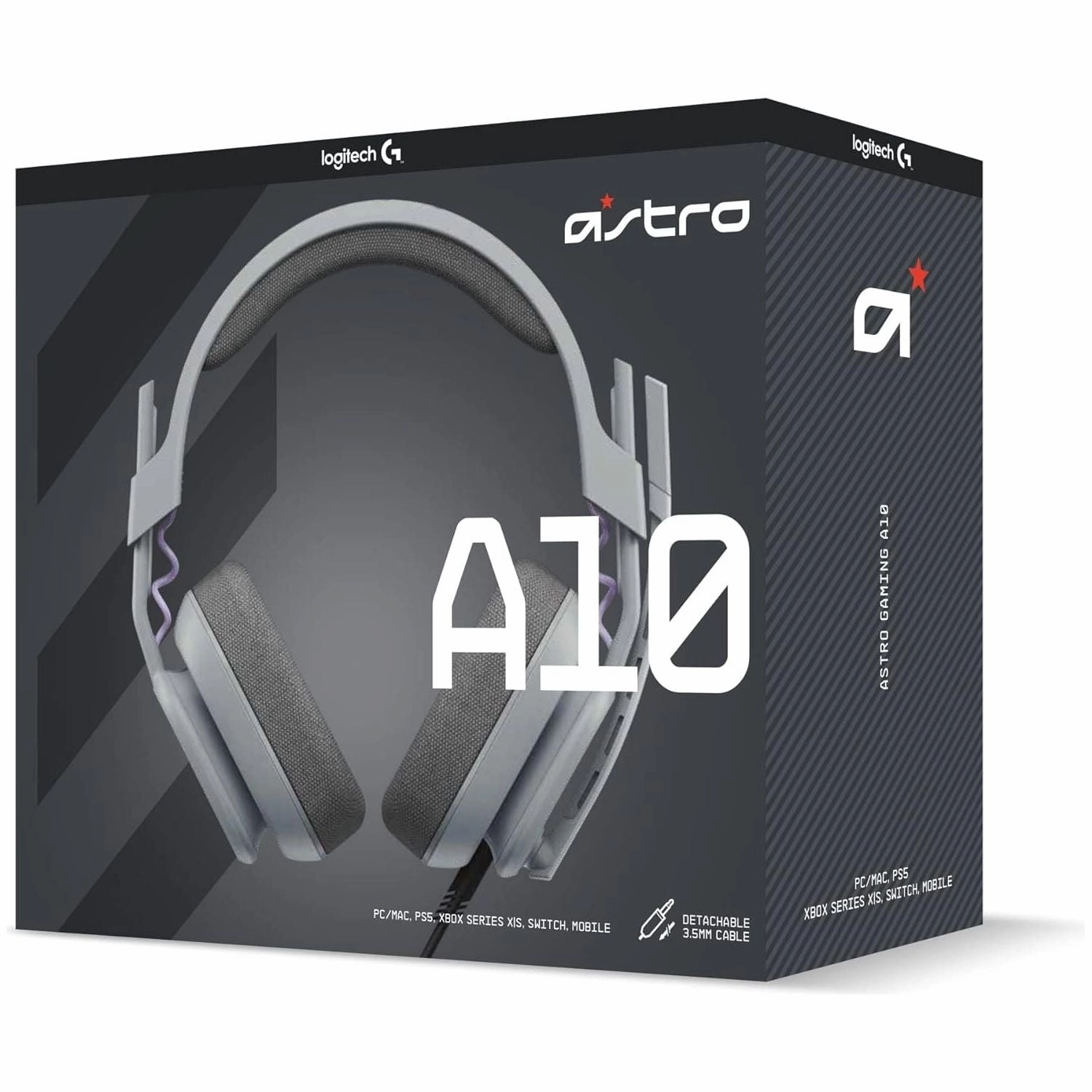 ASTRO A10 Gaming Headset Gen 2 Wired Headset, Over-ear Gaming Headphones, Lightweight, Flip-to-mute microphone, 32 mm drivers, For Xbox Series X|S, Xbox One, PS5, PS4, Nintendo Switch, PC - Grey