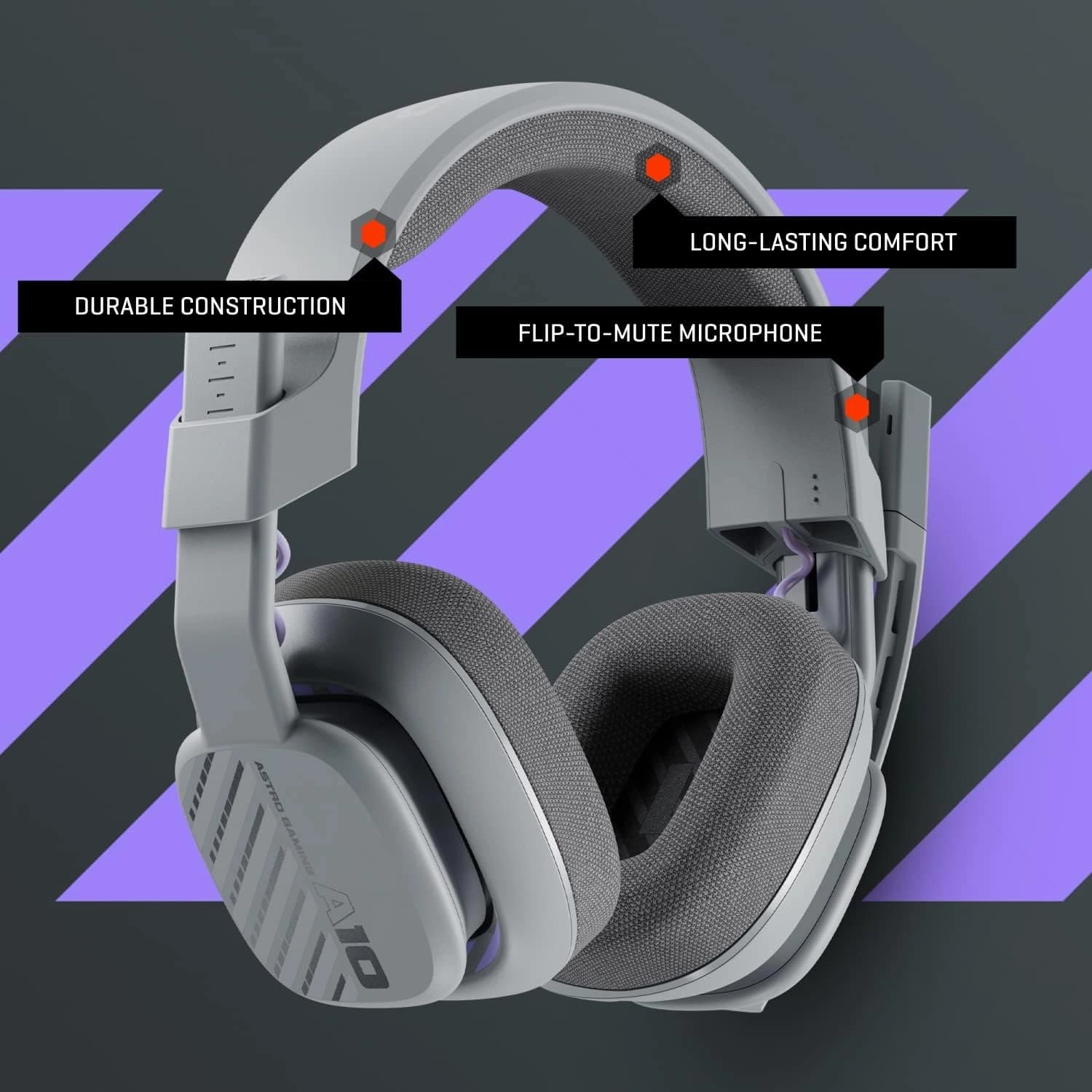 ASTRO A10 Gaming Headset Gen 2 Wired Headset, Over-ear Gaming Headphones, Lightweight, Flip-to-mute microphone, 32 mm drivers, For Xbox Series X|S, Xbox One, PS5, PS4, Nintendo Switch, PC - Grey