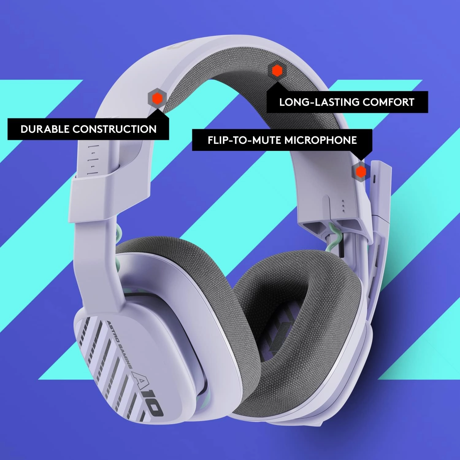 ASTRO A10 Gaming Headset Gen 2 Wired Headset, Over-ear Gaming Headphones, Lightweight, Flip-to-mute microphone, 32 mm drivers, For Xbox Series X|S, Xbox One, PS5, PS4, Nintendo Switch, PC - Lilac