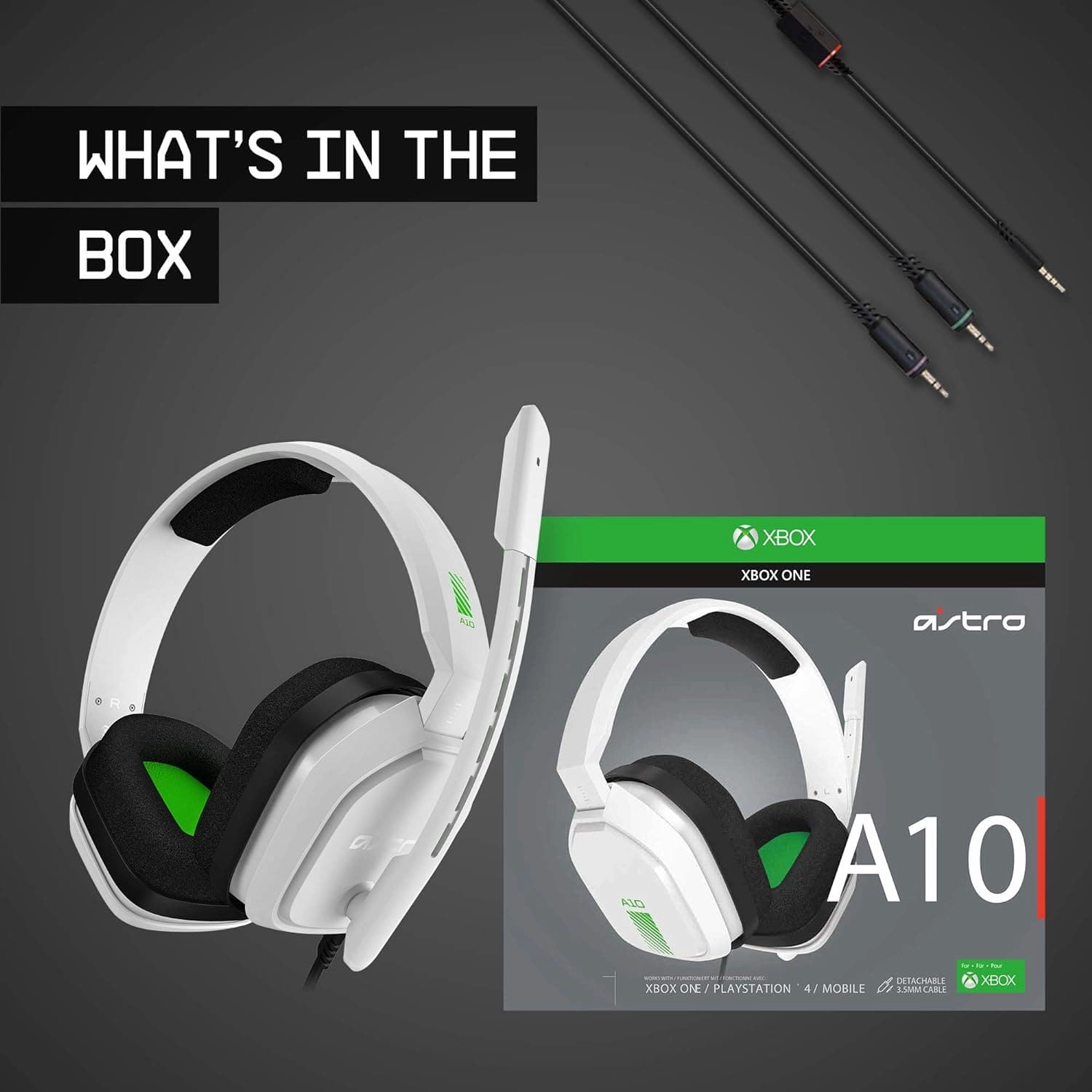 ASTRO Gaming A10 Wired Gaming Headset, Lightweight and Damage Resistant, ASTRO Audio, 3.5 mm Audio Jack, for Xbox Series X|S, Xbox One, PS5, PS4, Nintendo Switch, PC, Mobile - White/Green