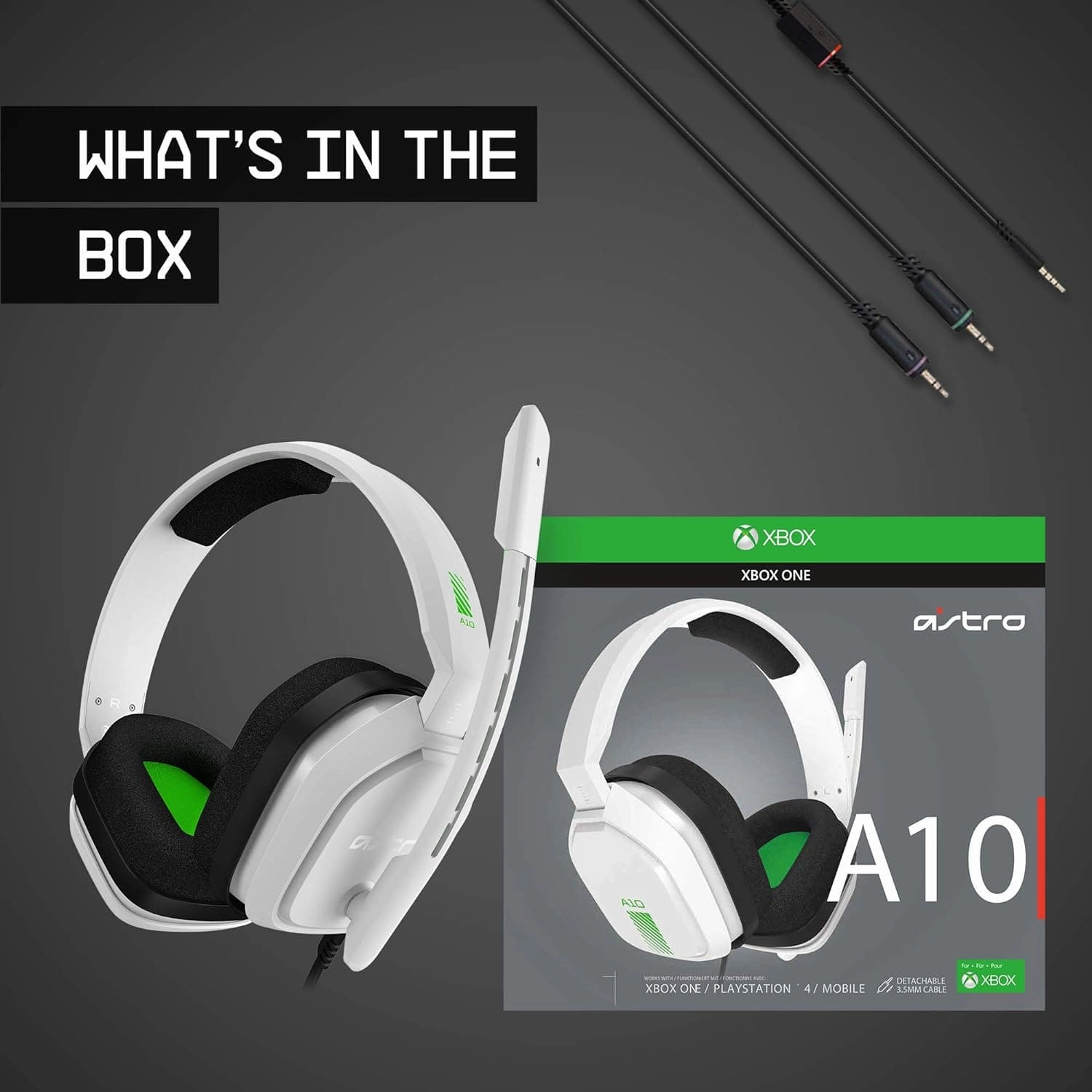 ASTRO Gaming A10 Wired Gaming Headset, Lightweight and Damage Resistant, ASTRO Audio, 3.5 mm Audio Jack, for Xbox Series X|S, Xbox One, PS5, PS4, Nintendo Switch, PC, Mobile - White/Green