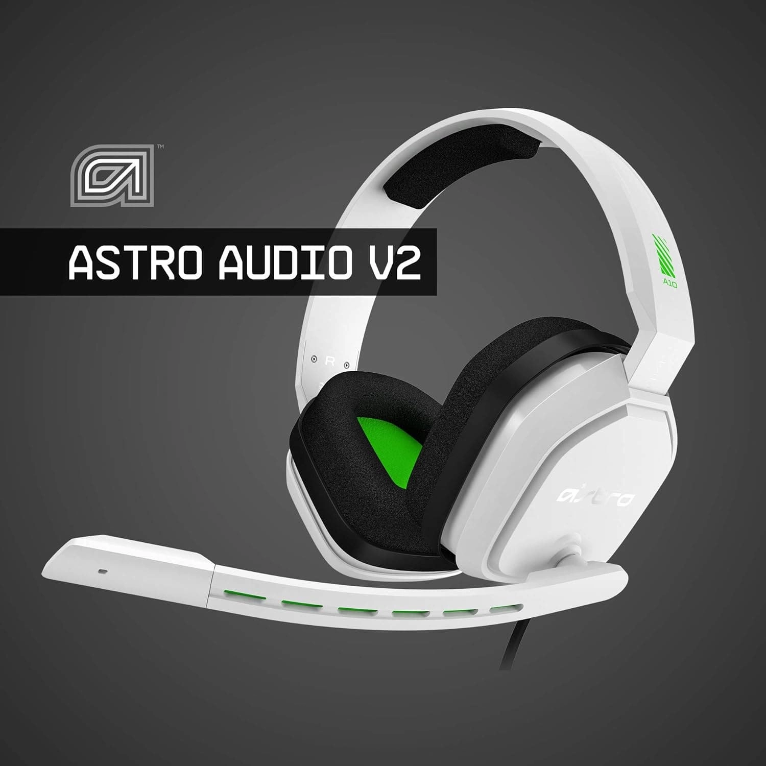 ASTRO Gaming A10 Wired Gaming Headset, Lightweight and Damage Resistant, ASTRO Audio, 3.5 mm Audio Jack, for Xbox Series X|S, Xbox One, PS5, PS4, Nintendo Switch, PC, Mobile - White/Green