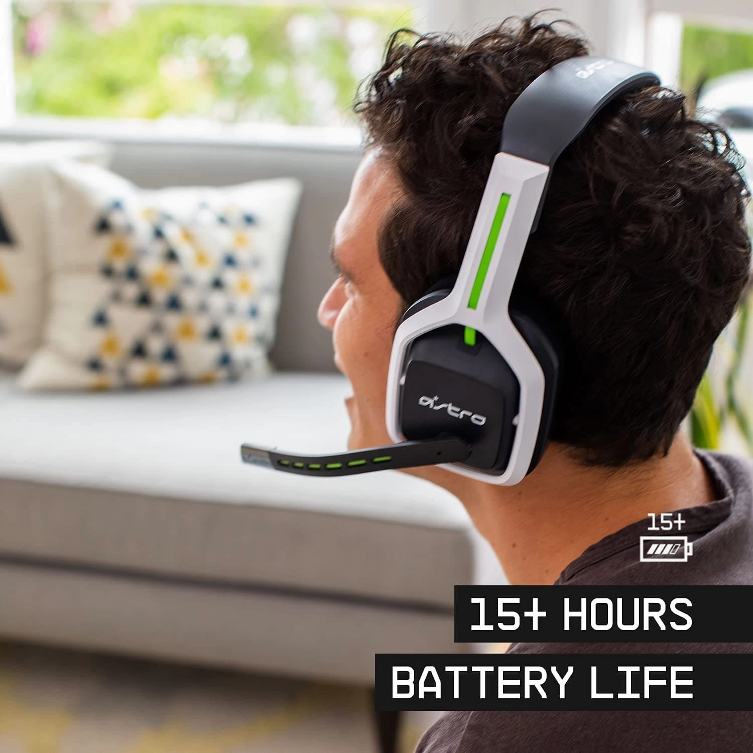 ASTRO Gaming A20 Wireless Headset Gen 2, Lightweight and Damage Resistant, Flip-to-mute microphone,  15 Hour battery life, 15m range, for PlayStation 5, PS4, PC, Mac - White/Green