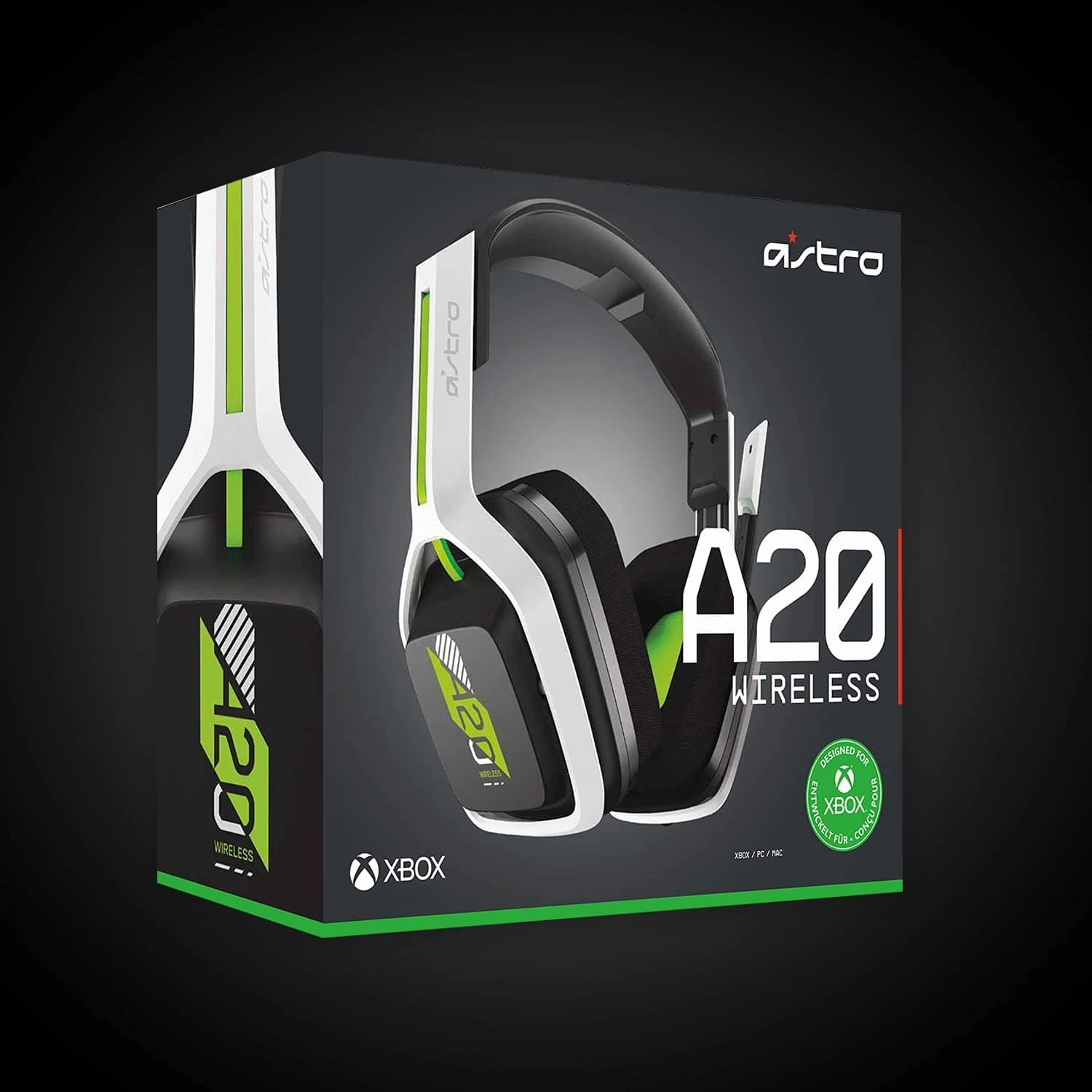 ASTRO Gaming A20 Wireless Headset Gen 2, Lightweight and Damage Resistant, Flip-to-mute microphone,  15 Hour battery life, 15m range, for PlayStation 5, PS4, PC, Mac - White/Green
