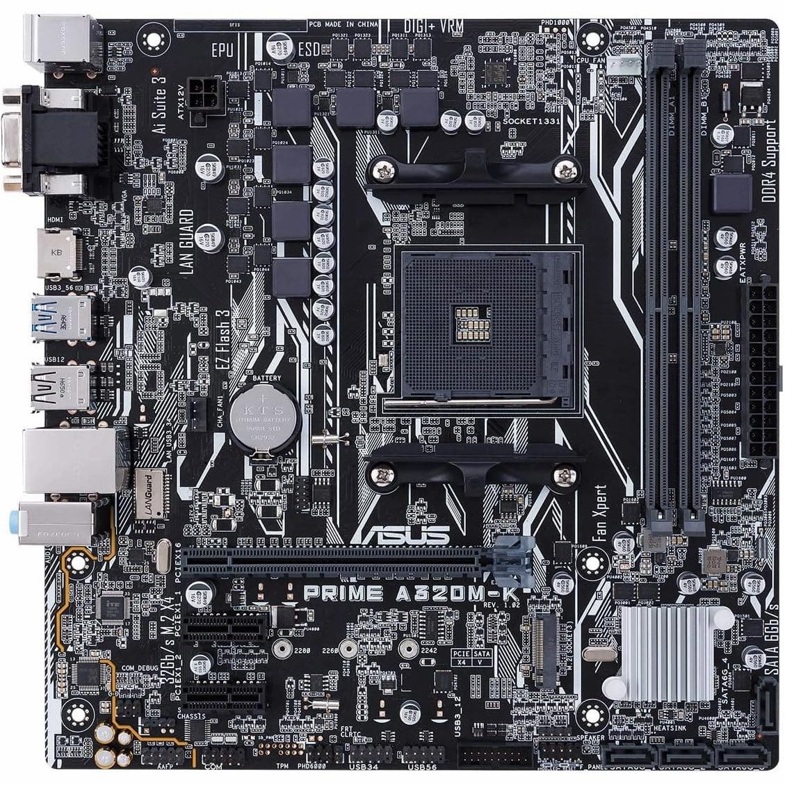 Asus Prime A320M-K AM4 motherboard socket (uATX, AMD A320, Ryzen, 2x DDR4 memory, USB 3.0, M.2 interface)