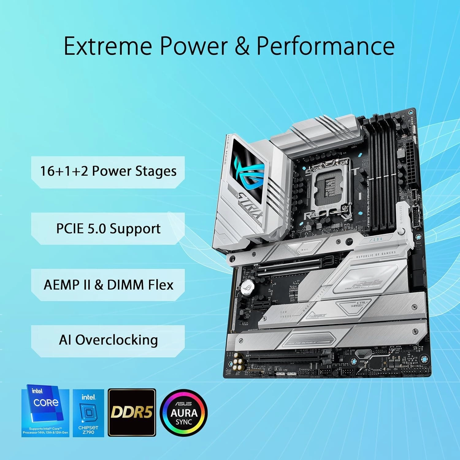 ASUS ROG Strix Z790-A Gaming WiFi II ATX Motherboard | LGA 1700 | Intel 14th/13th/12th Gen | DDR5 | PCIe 5.0 | WiFi 7 | USB-C 20Gbps | 5 M.2 Slots