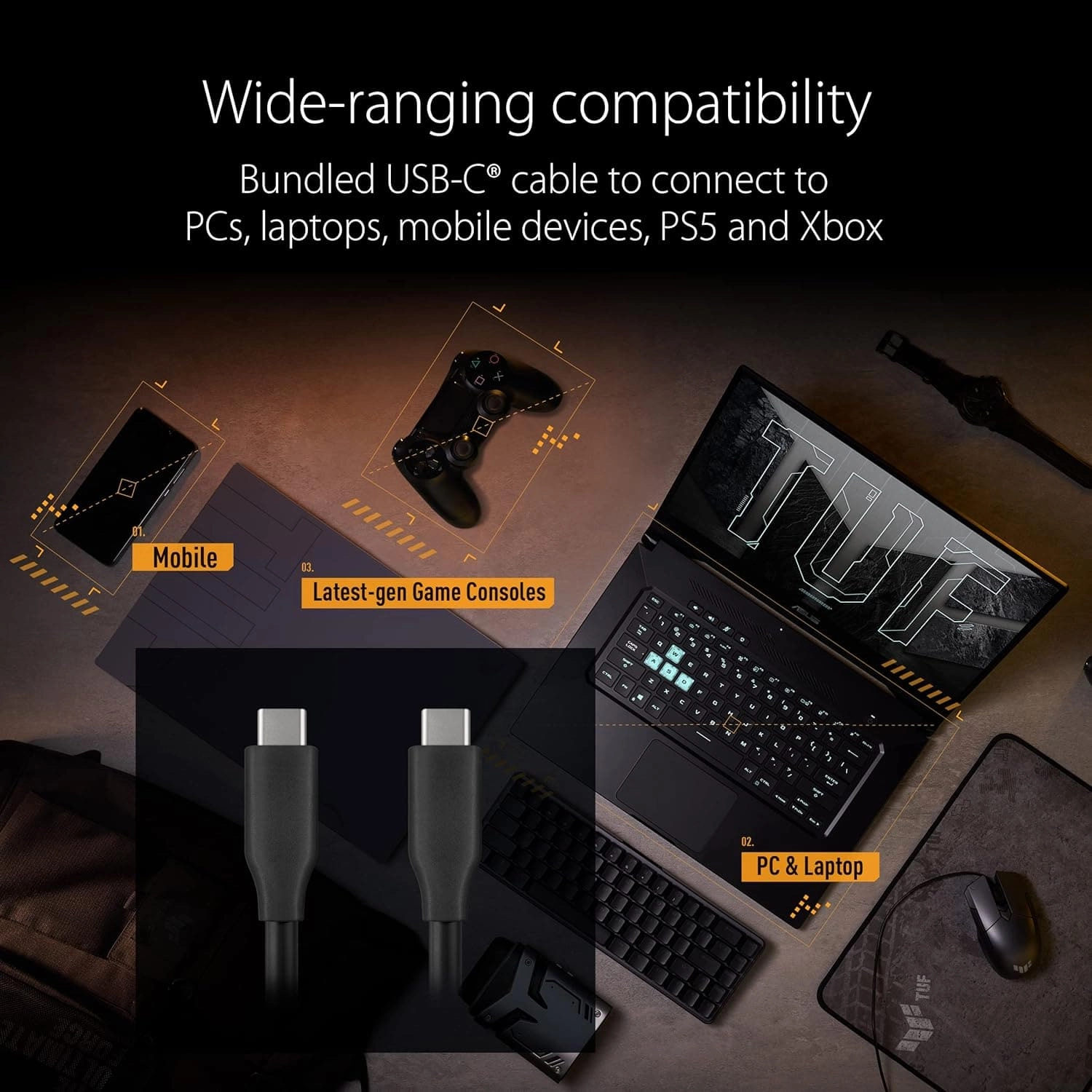 ASUS TUF Gaming A1 SSD Enclosure C USB-C 3.2 Gen 2x1, Dual M.2 NVMe & SATA Support, Tool-Free M.2 Q-Latch, MIL-STD-810H, IP68 Rated