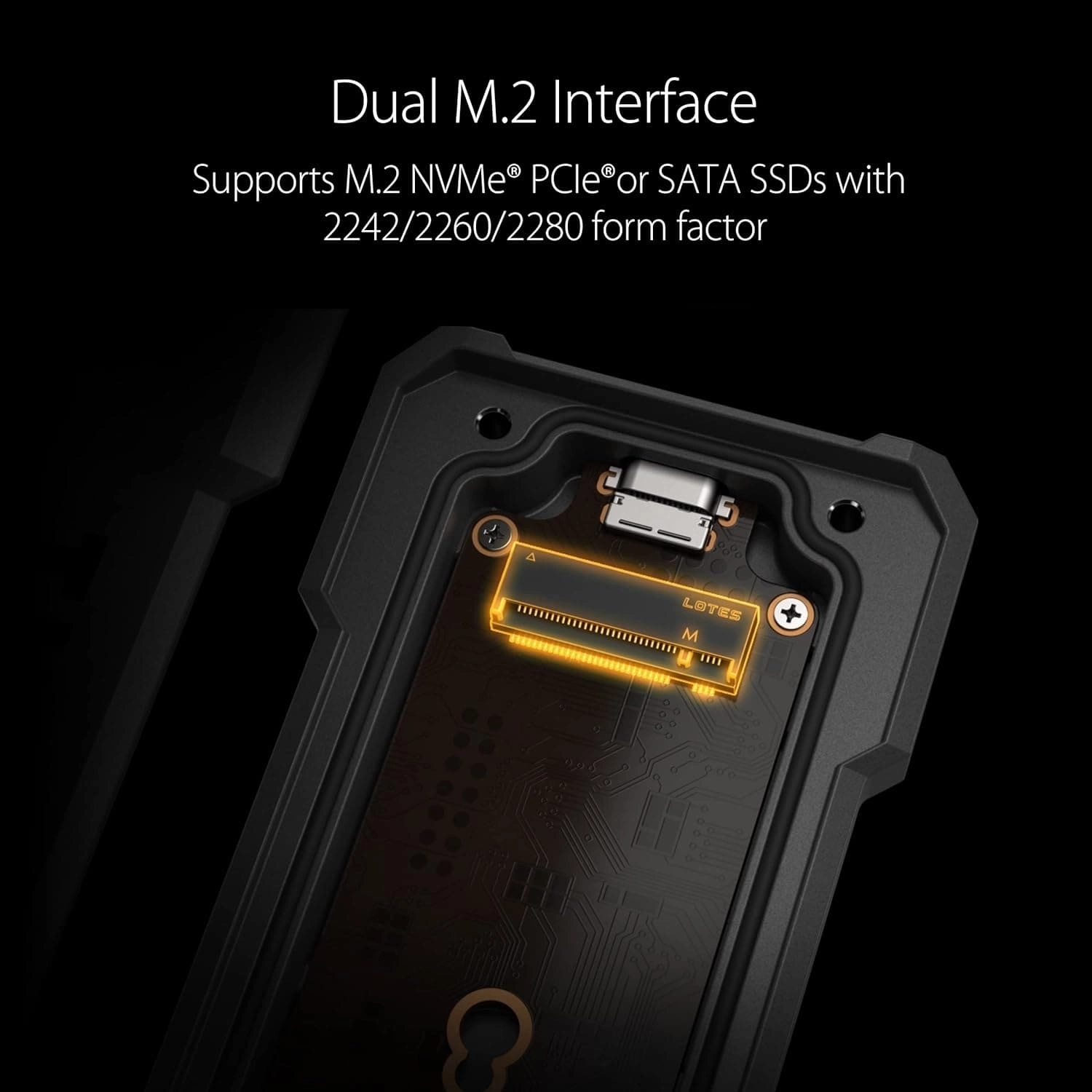 ASUS TUF Gaming A1 SSD Enclosure C USB-C 3.2 Gen 2x1, Dual M.2 NVMe & SATA Support, Tool-Free M.2 Q-Latch, MIL-STD-810H, IP68 Rated