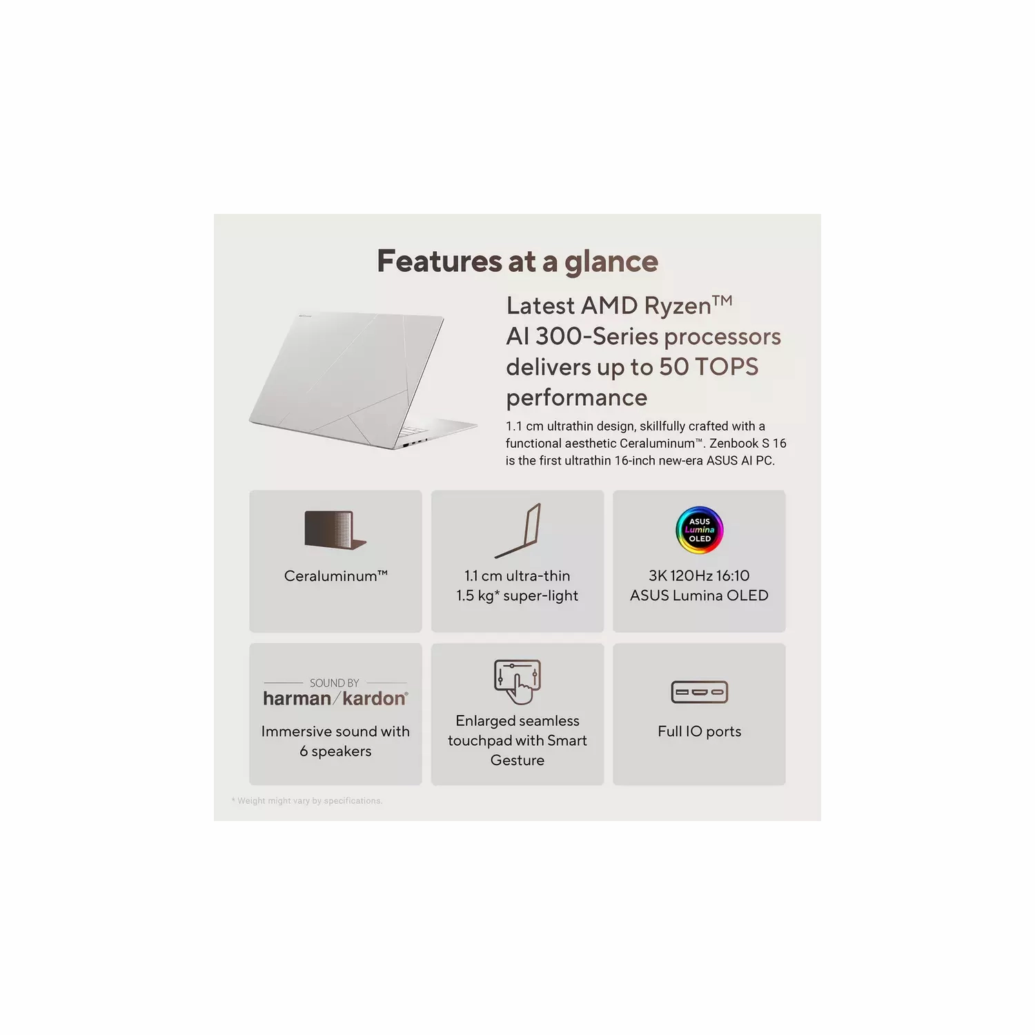 ASUS Zenbook OLED 16in Ryzen 9 24GB 1TB Laptop C White