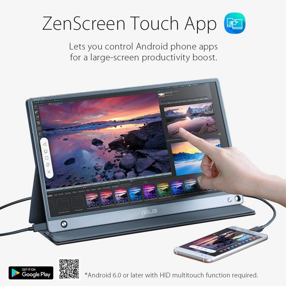 ASUS ZenScreen Touch 15.6" FHD Portable Monitor (MB16AMT) - IPS, 1080P, USB-C, HDMI, 10-Point Touch, Smart Cover, Compatible with Laptop, PC, Phone