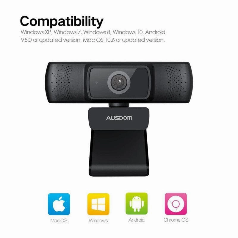 AUSDOM AF640 1080P Webcam Auto Focus with Noise Cancelling Microphone Super Wide Angle Lens