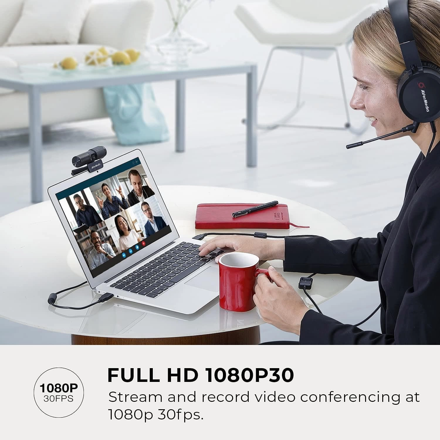 AVerMedia PW313 Live Streamer CAM - Full HD 1080p/30fps Webcam for video calling, Works with Skype, Zoom, FaceTime, Hangouts, PC/Mac/Laptop/ - Black