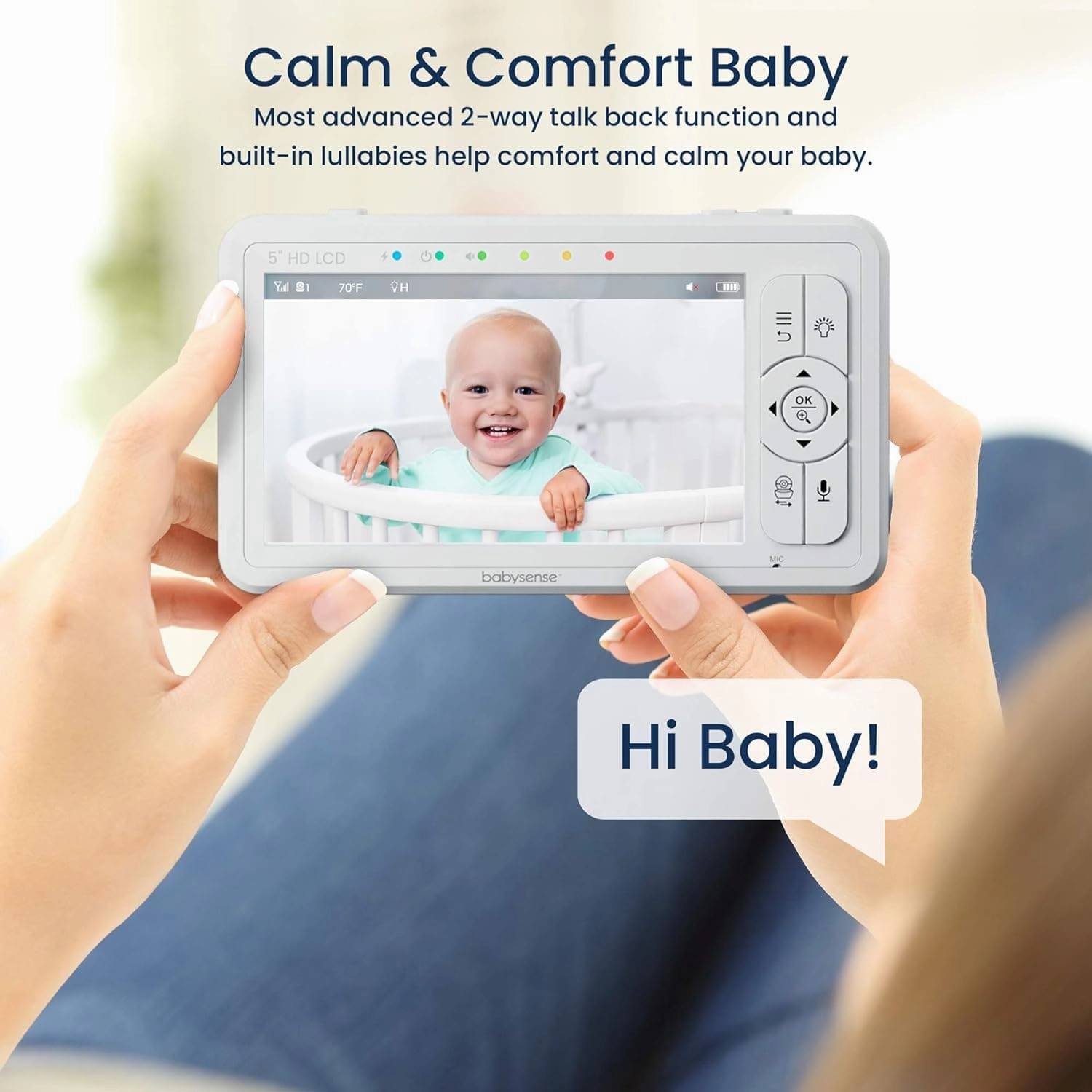 Babysense UPGRADED 720p 5" HD Split-Screen Baby Monitor, Video Baby Monitor with Two HD Cameras and Audio, Adjustable Night Light, White Noise and Lullabies, Long Range, 4xZoom, 4000mAh Battery