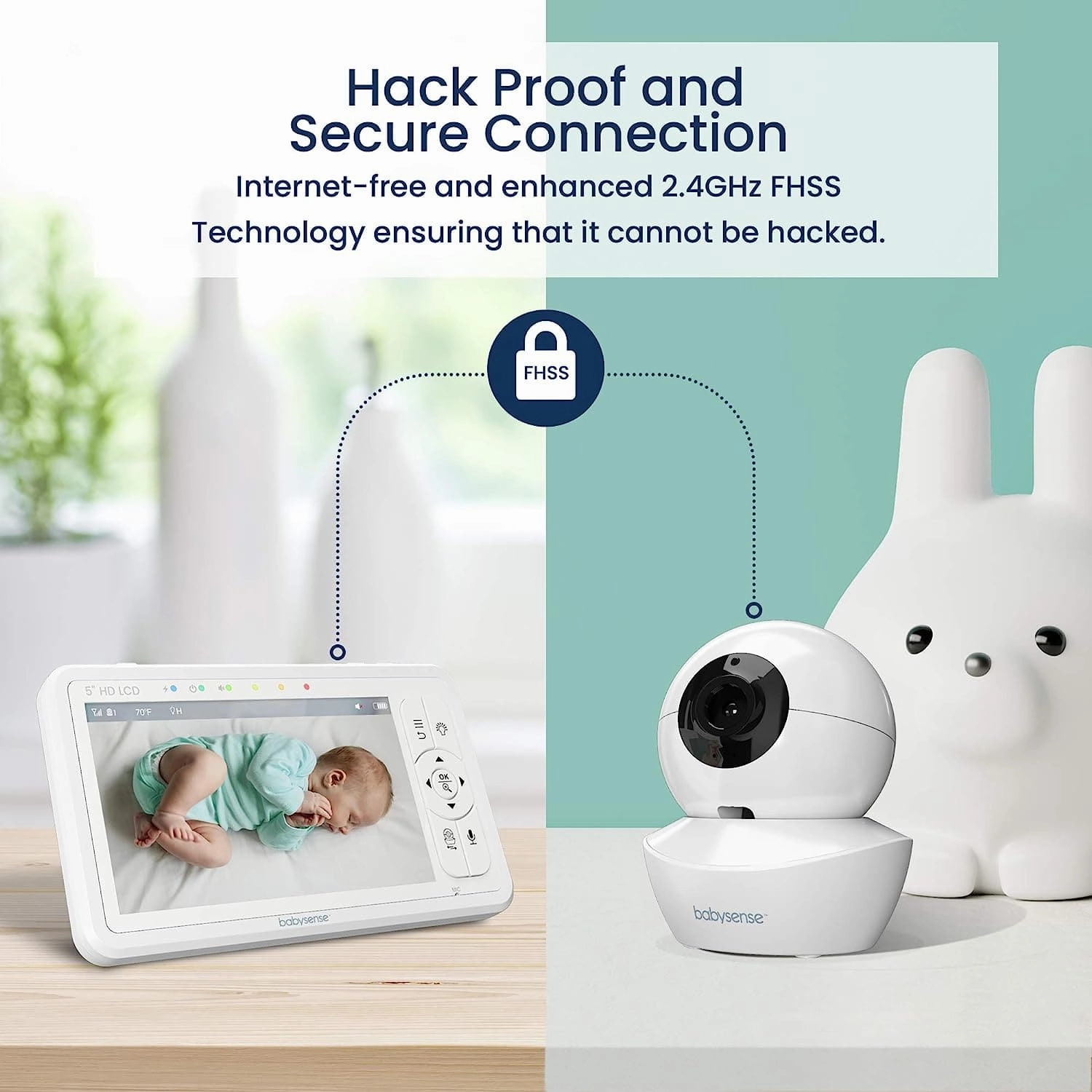 Babysense UPGRADED 720p 5" HD Split-Screen Baby Monitor, Video Baby Monitor with Two HD Cameras and Audio, Adjustable Night Light, White Noise and Lullabies, Long Range, 4xZoom, 4000mAh Battery