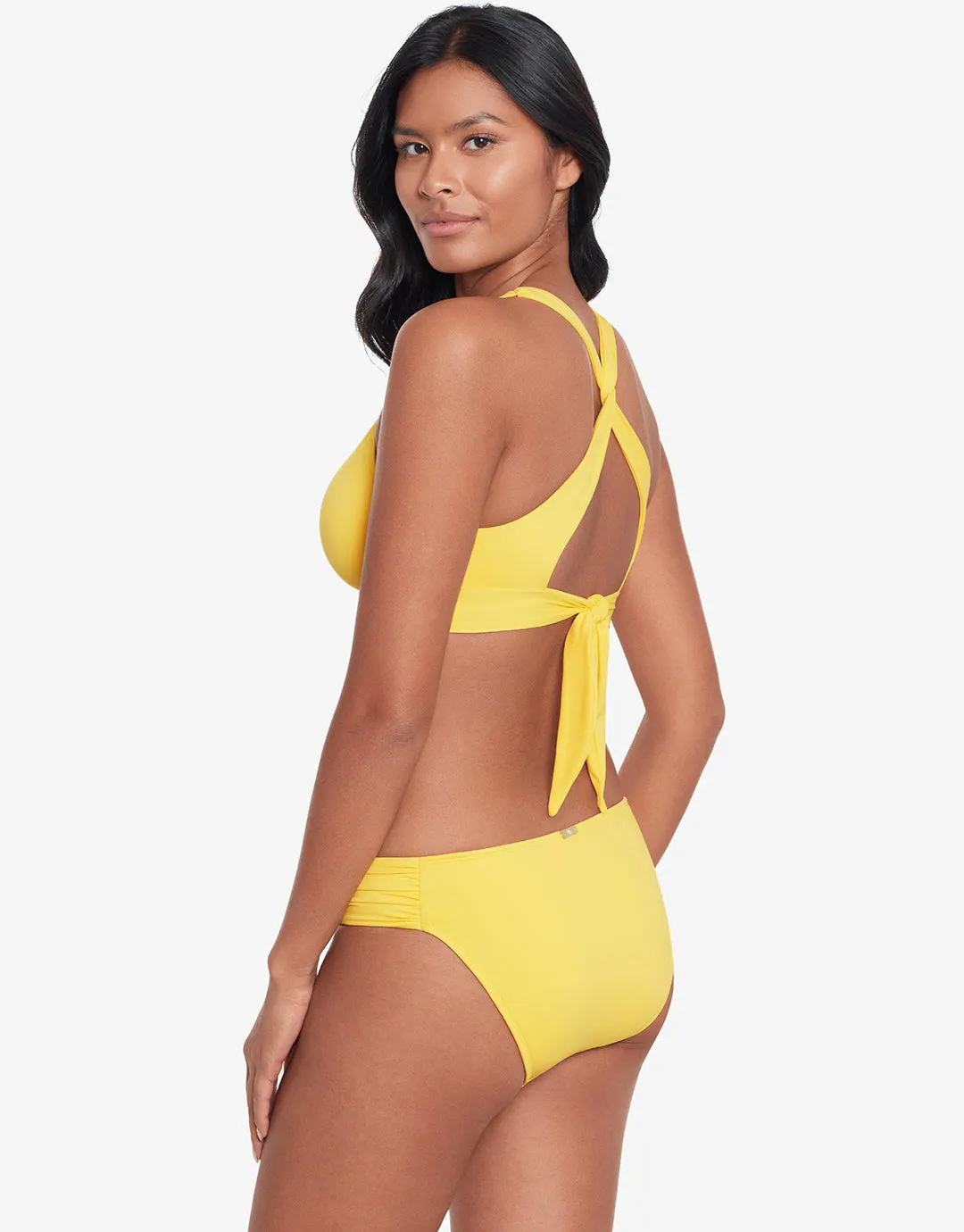 Beach Club Solids Twist X Back Bikini Top - Yellow