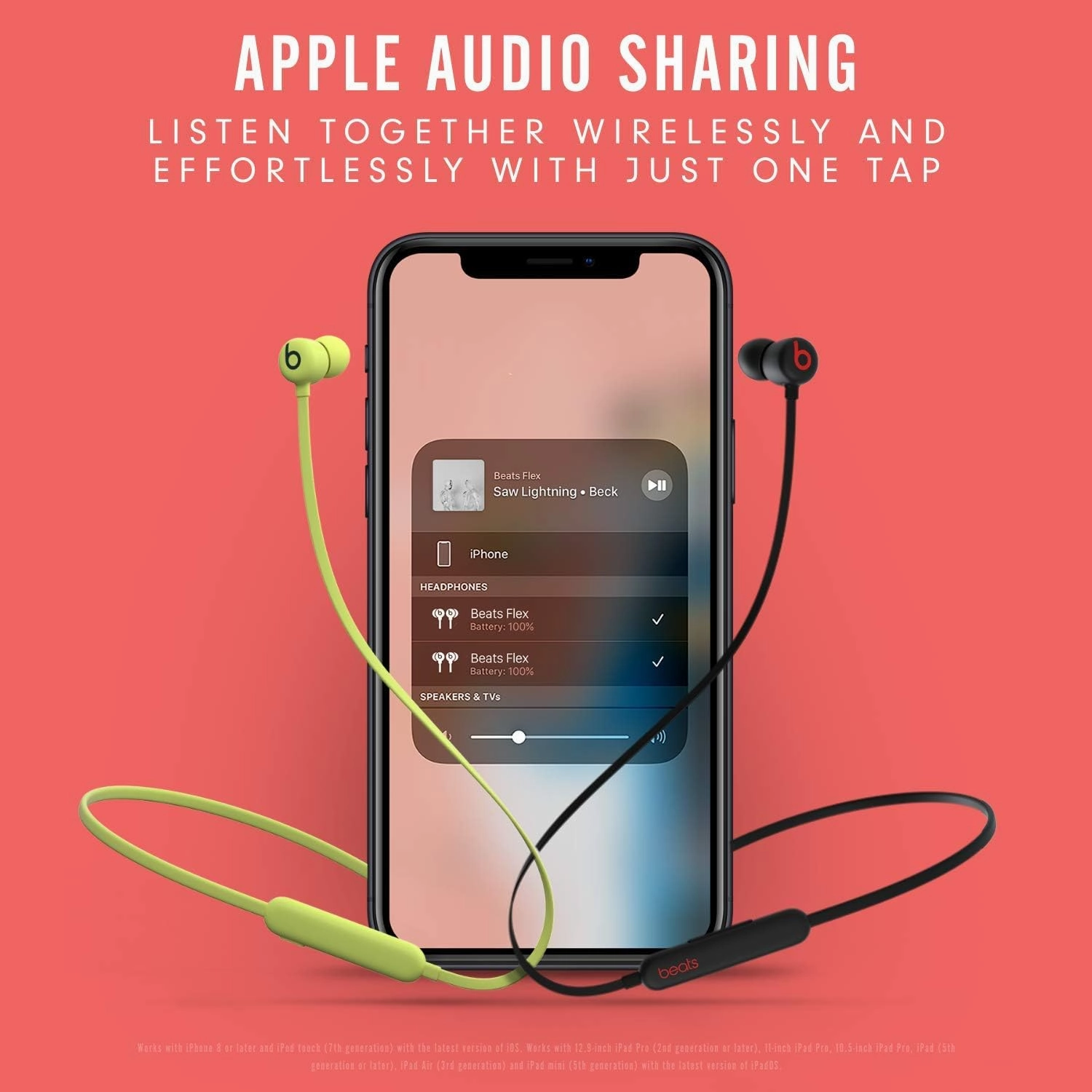 Beats Flex Wireless Earphones  Apple W1 Headphone Chip, Magnetic Earbuds, Class 1 Bluetooth, 12 Hours of Listening Time, Built-in Microphone - Beats Black