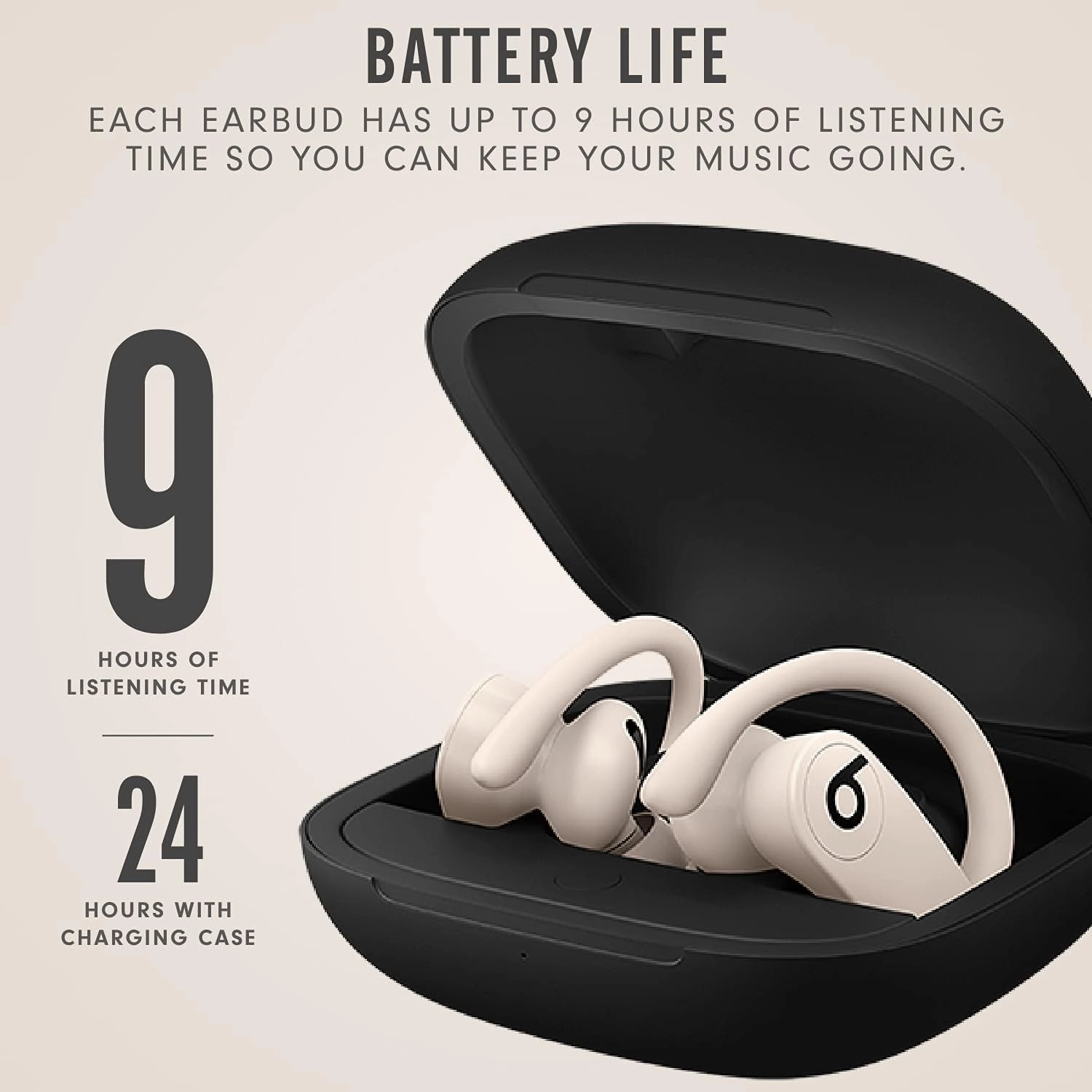 Beats Powerbeats Pro Wireless Earphones, Apple H1 Chip, Class 1 Bluetooth, 9-Hour Battery, Sweat-Resistant, Built-in Microphone - Ivory