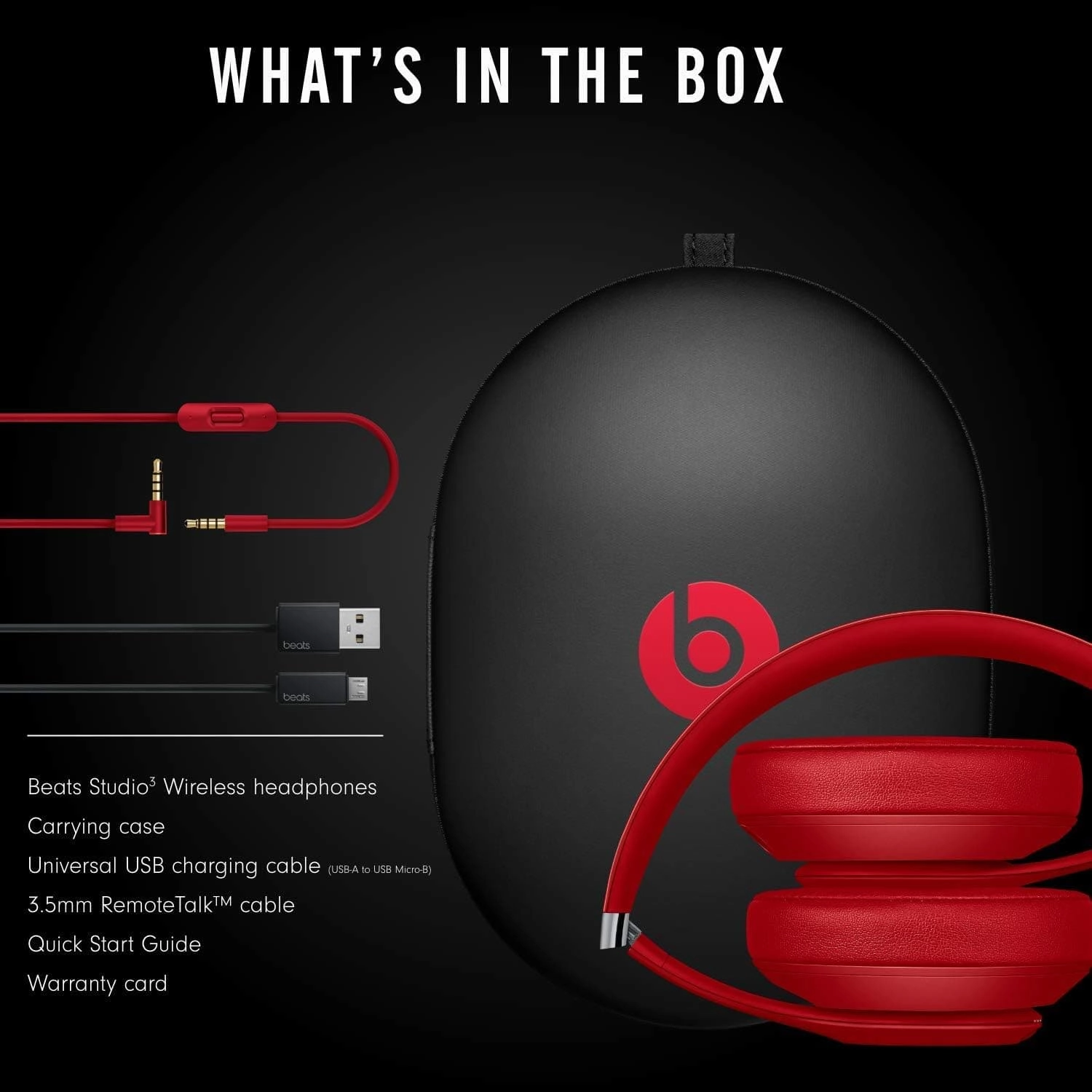 Beats Studio3 - Wireless Noise Cancelling Over Ear Headphones - Red