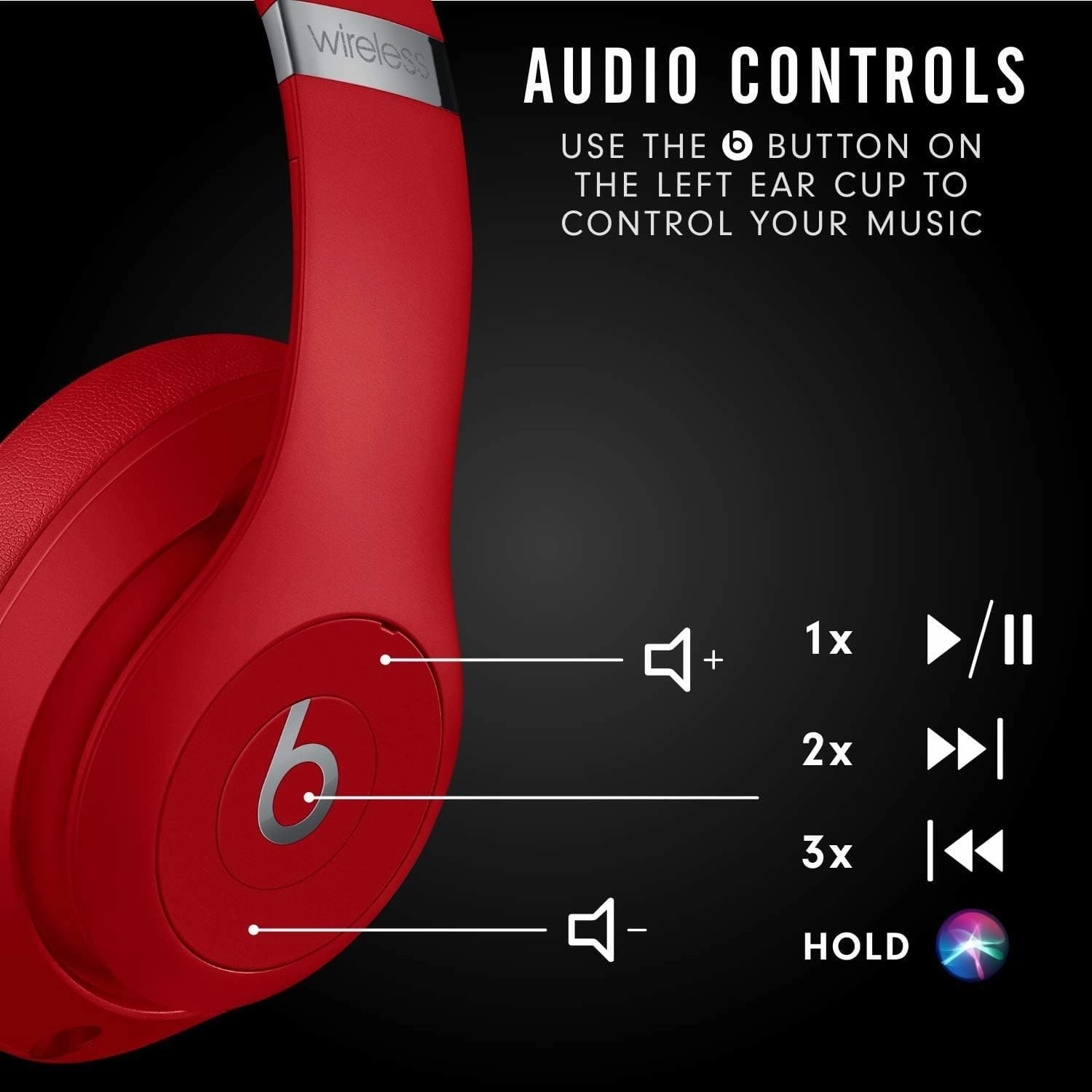 Beats Studio3 - Wireless Noise Cancelling Over Ear Headphones - Red