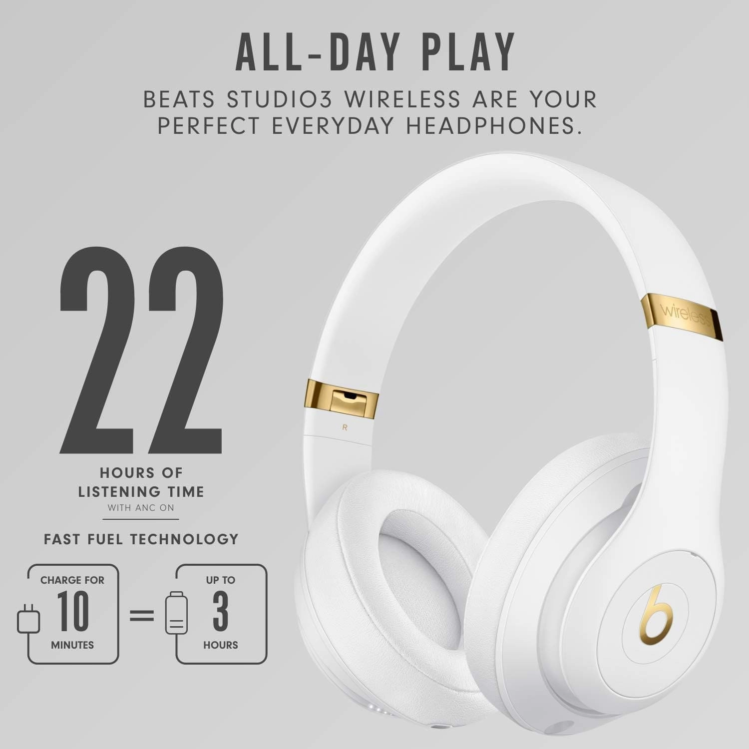 Beats Studio3 ANC Over-Ear Wireless Headphones - White