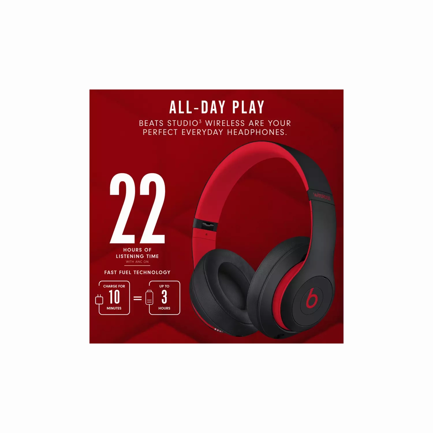 Beats Studio3 ANC Over-Ear Wireless Headphones [Black/Red]
