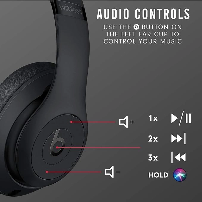 Beats Studio3 Wireless Noise Cancelling Over-Ear Headphones - Apple W1 Headphone Chip, Class 1 Bluetooth, Active Noise Cancelling, 22 Hours Of Listening Time - Matte Black