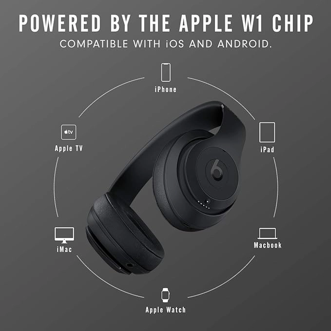 Beats Studio3 Wireless Noise Cancelling Over-Ear Headphones - Apple W1 Headphone Chip, Class 1 Bluetooth, Active Noise Cancelling, 22 Hours Of Listening Time - Matte Black