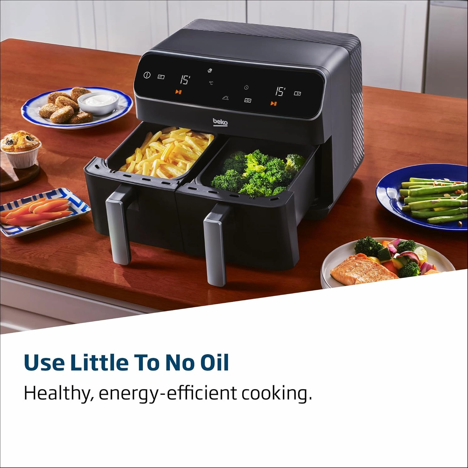 Beko Dual Zone Air Fryer ExpertFry FRL5388B  8.5L Capacity, Smart Finish, Match Cook, 9 Automatic Functions, Dehydrate, Black