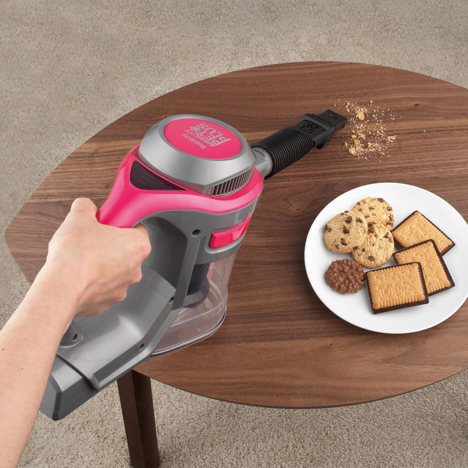Beldray BEL01515MOB Airgility Cordless Vacuum Cleaner  Portable Handheld Vacuum with Crevice Tool, Rechargeable Stick Vac with Up to 40 Minutes Runtime, Pet Plus  for Pet Hair, 1.2L Dust Tank, Pink