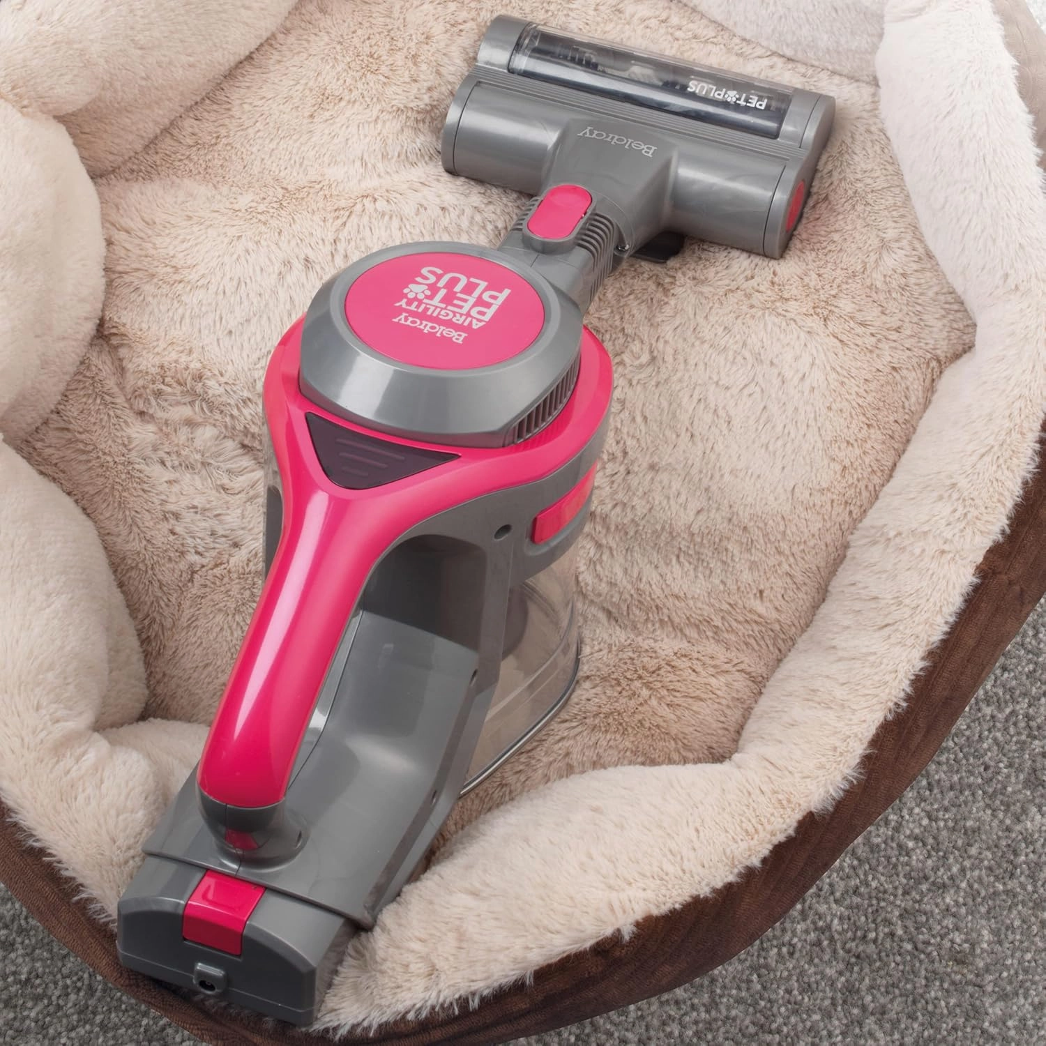 Beldray BEL01515MOB Airgility Cordless Vacuum Cleaner  Portable Handheld Vacuum with Crevice Tool, Rechargeable Stick Vac with Up to 40 Minutes Runtime, Pet Plus  for Pet Hair, 1.2L Dust Tank, Pink