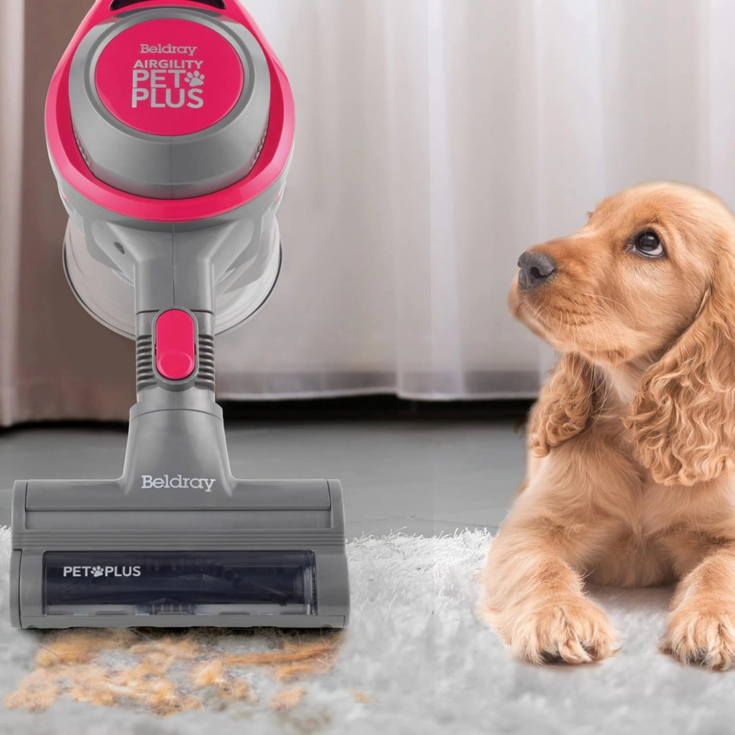 Beldray BEL01515MOB Airgility Cordless Vacuum Cleaner  Portable Handheld Vacuum with Crevice Tool, Rechargeable Stick Vac with Up to 40 Minutes Runtime, Pet Plus  for Pet Hair, 1.2L Dust Tank, Pink