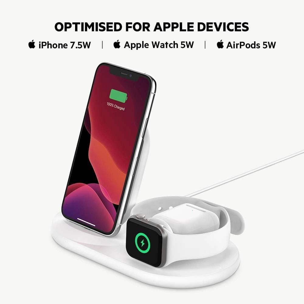Belkin 3 in 1 Wireless Charger Stand Including Plug - White