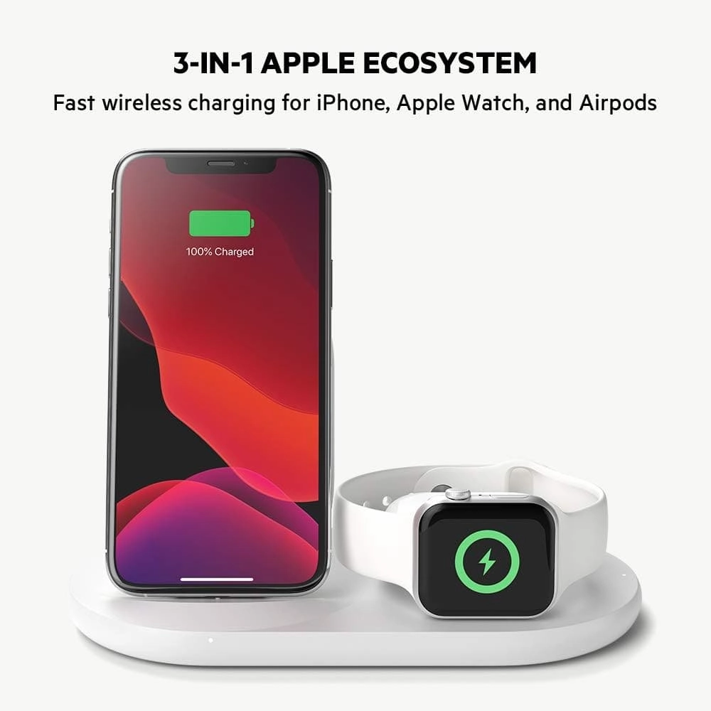 Belkin 3 in 1 Wireless Charger Stand Including Plug - White