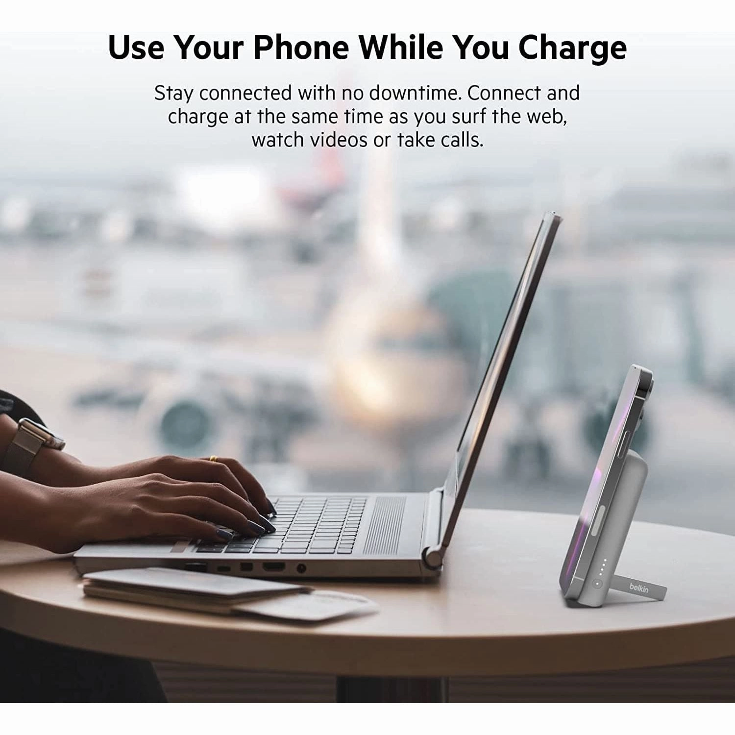 Belkin 5000 mAh Magnetic Wireless Power Bank, Portable Charger Compatible with MagSafe with Pass-thru Charging, 7.5W Output, 10W Input and Kickstand, Compatible with iPhone 13 and 12 Series  White