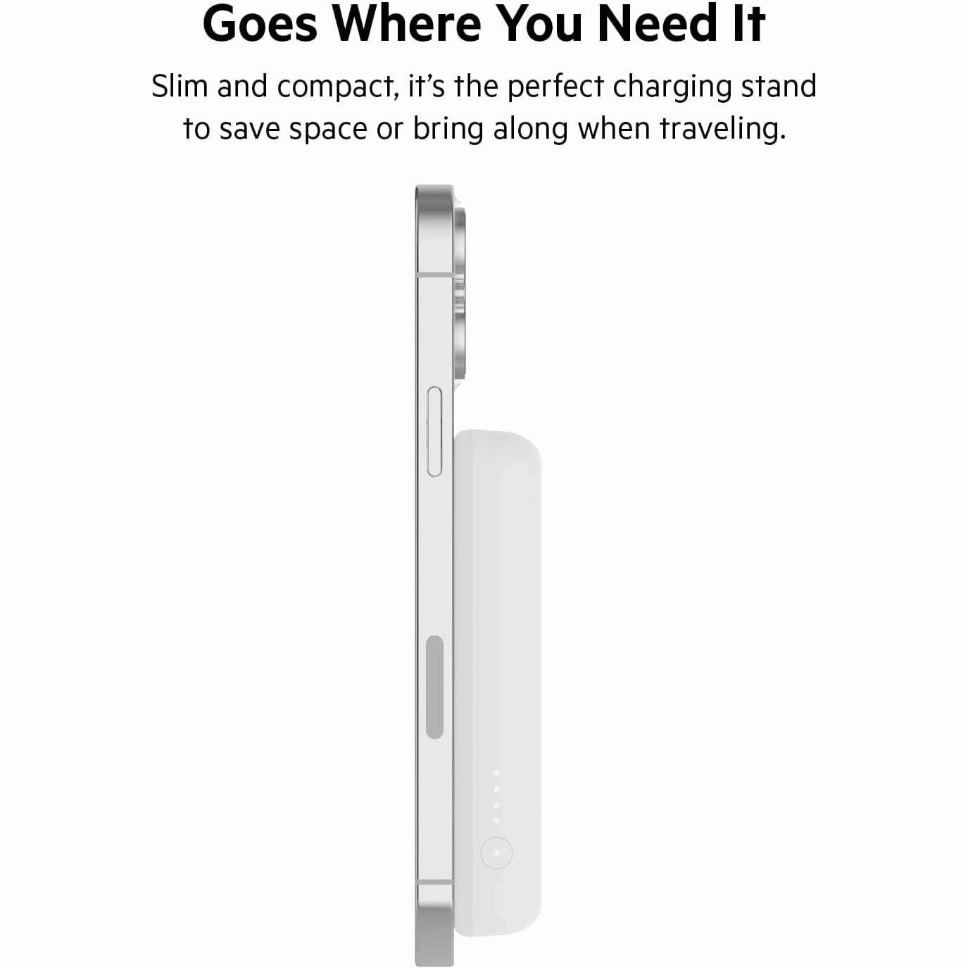 Belkin 5000 mAh Magnetic Wireless Power Bank, Portable Charger Compatible with MagSafe with Pass-thru Charging, 7.5W Output, 10W Input and Kickstand, Compatible with iPhone 13 and 12 Series  White