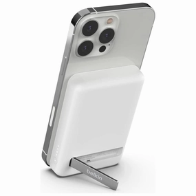 Belkin 5000 mAh Magnetic Wireless Power Bank, Portable Charger Compatible with MagSafe with Pass-thru Charging, 7.5W Output, 10W Input and Kickstand, Compatible with iPhone 13 and 12 Series  White nintendo switch accessories, buy nintendo switch, best swit