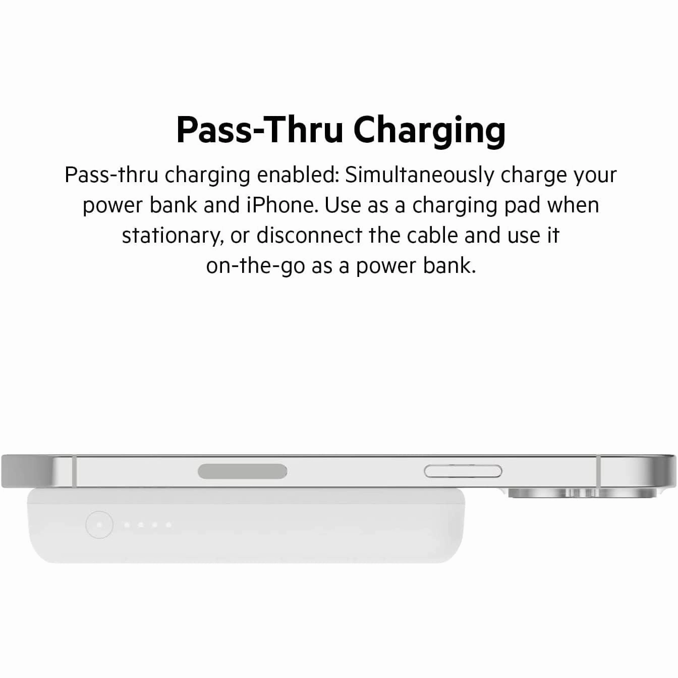 Belkin 5000 mAh Magnetic Wireless Power Bank, Portable Charger Compatible with MagSafe with Pass-thru Charging, 7.5W Output, 10W Input and Kickstand, Compatible with iPhone 13 and 12 Series  White