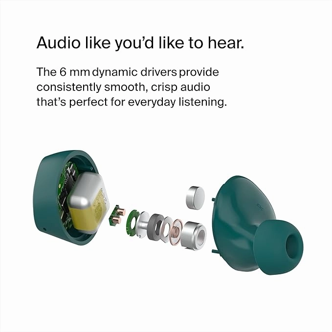 Belkin SoundForm Bolt Wireless Earbuds  28H Battery, IPX4 Water Resistance, Bluetooth Mic - Teal