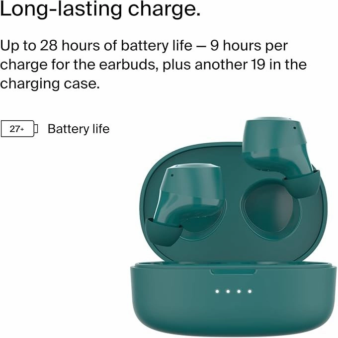 Belkin SoundForm Bolt Wireless Earbuds  28H Battery, IPX4 Water Resistance, Bluetooth Mic - Teal