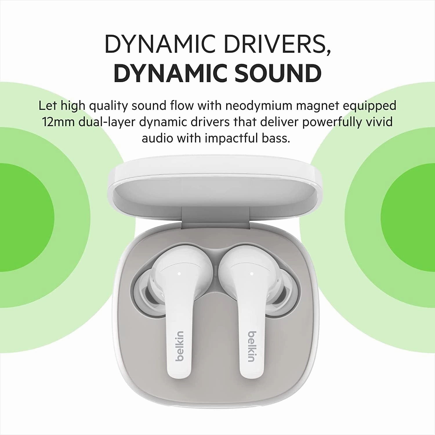 Belkin SOUNDFORM Flow True Wireless Earbuds with Active Noise Cancellation, Bluetooth Earphones with Wireless Charging, IPX5 Sweat and Water Resistant, 31H Play Time, for iPhone, Galaxy, Pixel - White