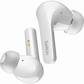 Belkin SOUNDFORM Flow True Wireless Earbuds with Active Noise Cancellation, Bluetooth Earphones with Wireless Charging, IPX5 Sweat and Water Resistant, 31H Play Time, for iPhone, Galaxy, Pixel - White earbuds and headphones, true wireless earbuds, noise ca