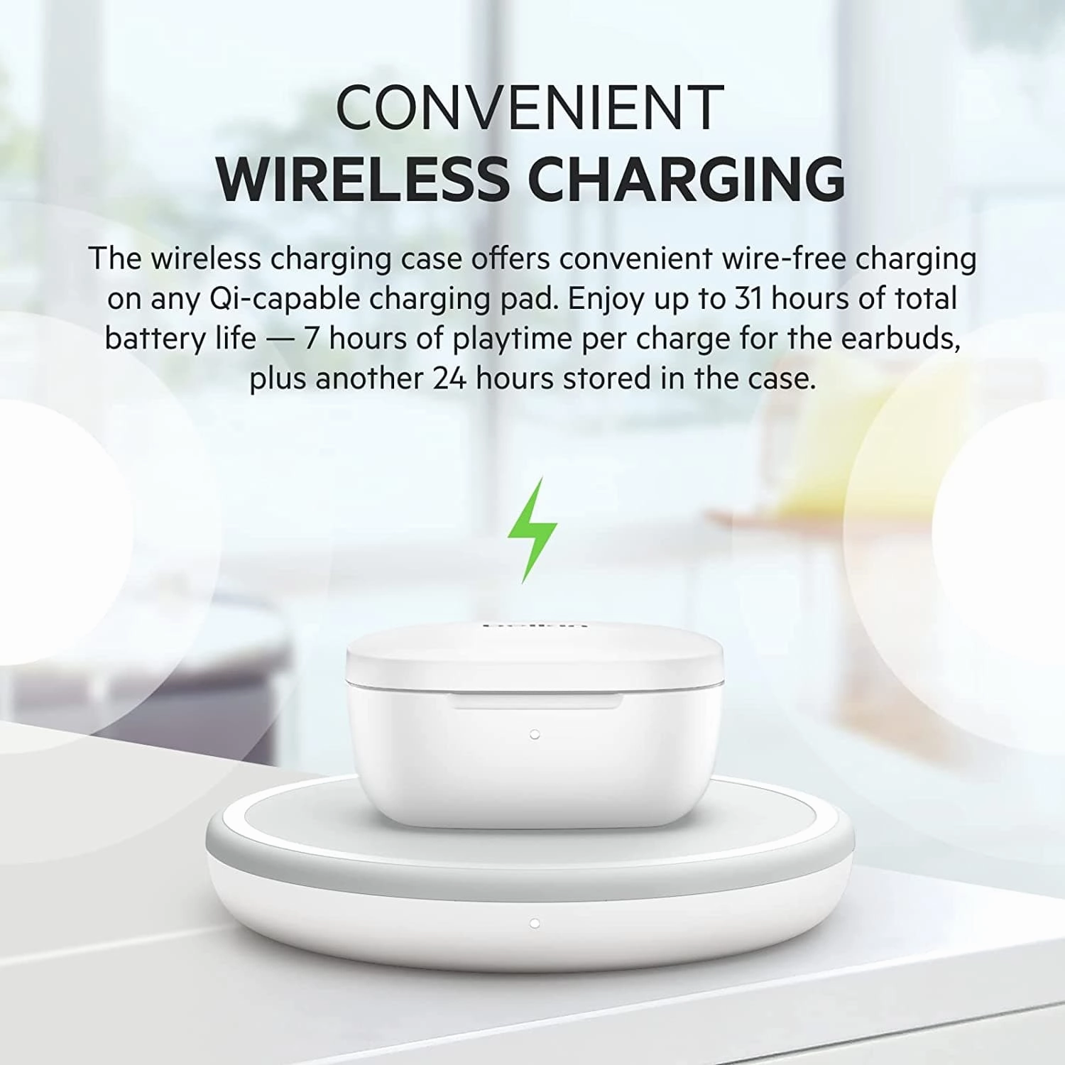 Belkin SOUNDFORM Flow True Wireless Earbuds with Active Noise Cancellation, Bluetooth Earphones with Wireless Charging, IPX5 Sweat and Water Resistant, 31H Play Time, for iPhone, Galaxy, Pixel - White