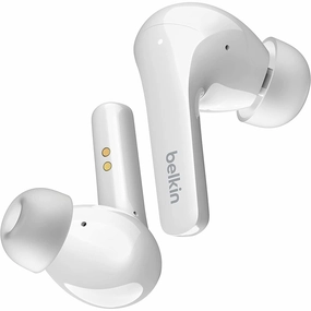Belkin SOUNDFORM Flow True Wireless Earbuds with Active Noise Cancellation, Bluetooth Earphones with Wireless Charging, IPX5 Sweat and Water Resistant, 31H Play Time, for iPhone, Galaxy, Pixel - White over ear headphones,wireless earphones,headphone access