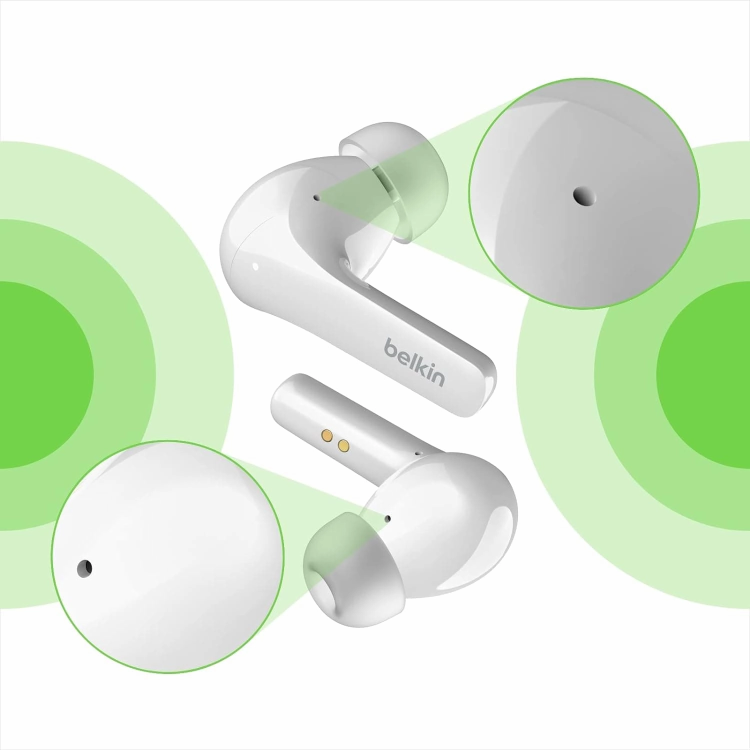 Belkin SOUNDFORM Flow True Wireless Earbuds with Active Noise Cancellation, Bluetooth Earphones with Wireless Charging, IPX5 Sweat and Water Resistant, 31H Play Time, for iPhone, Galaxy, Pixel - White
