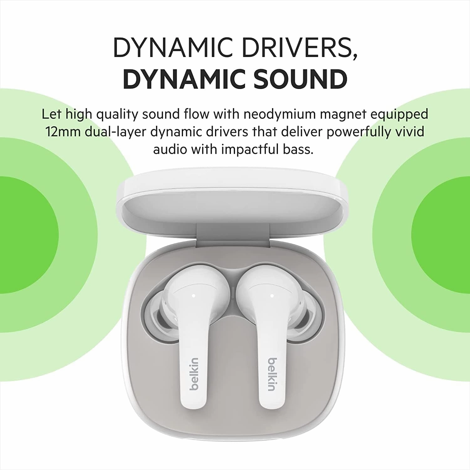 Belkin SOUNDFORM Flow True Wireless Earbuds with Active Noise Cancellation, Bluetooth Earphones with Wireless Charging, IPX5 Sweat and Water Resistant, 31H Play Time, for iPhone, Galaxy, Pixel - White