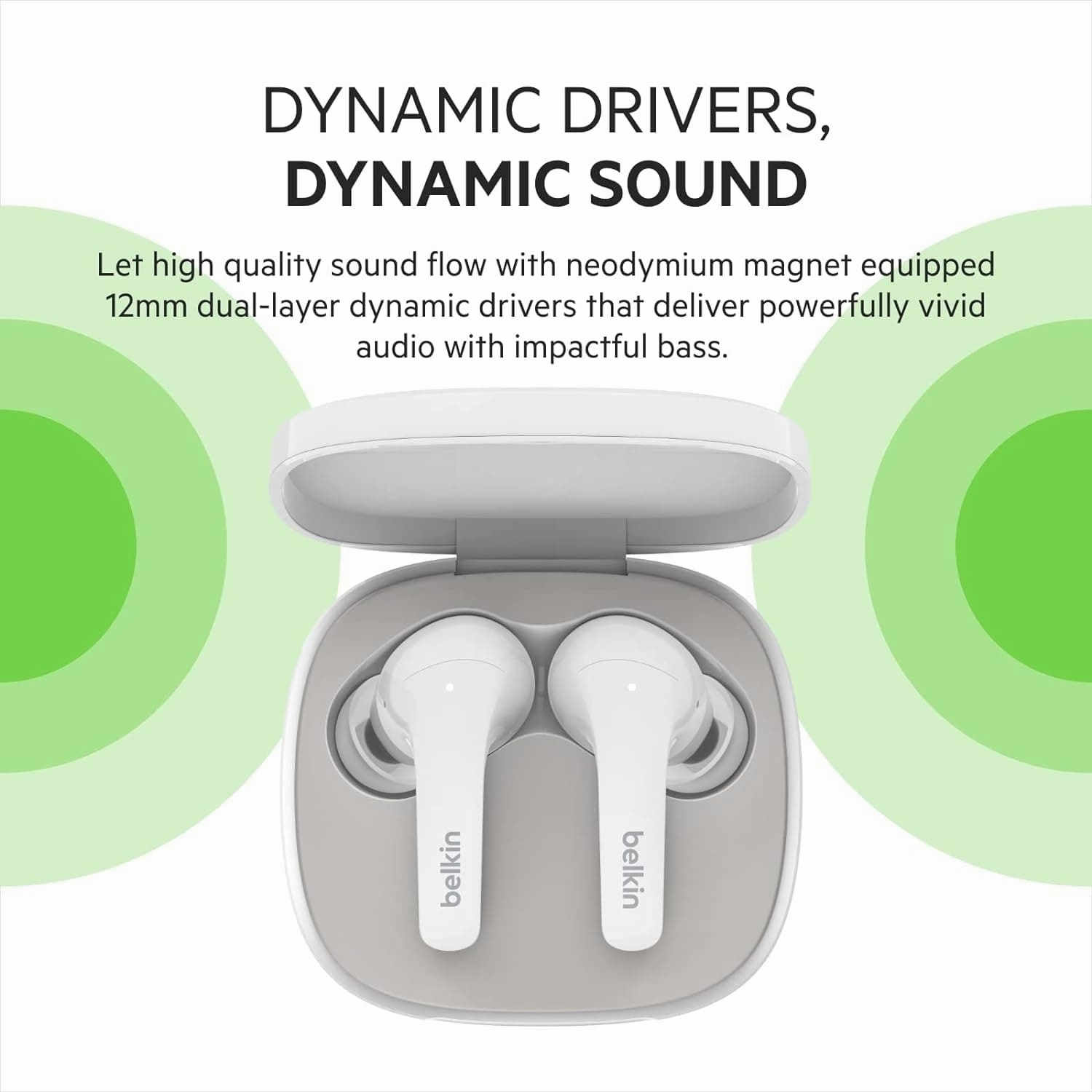 Belkin SOUNDFORM Flow True Wireless Earbuds with Active Noise Cancellation, Bluetooth Earphones with Wireless Charging, IPX5 Sweat and Water Resistant, 31H Play Time, for iPhone, Galaxy, Pixel - White
