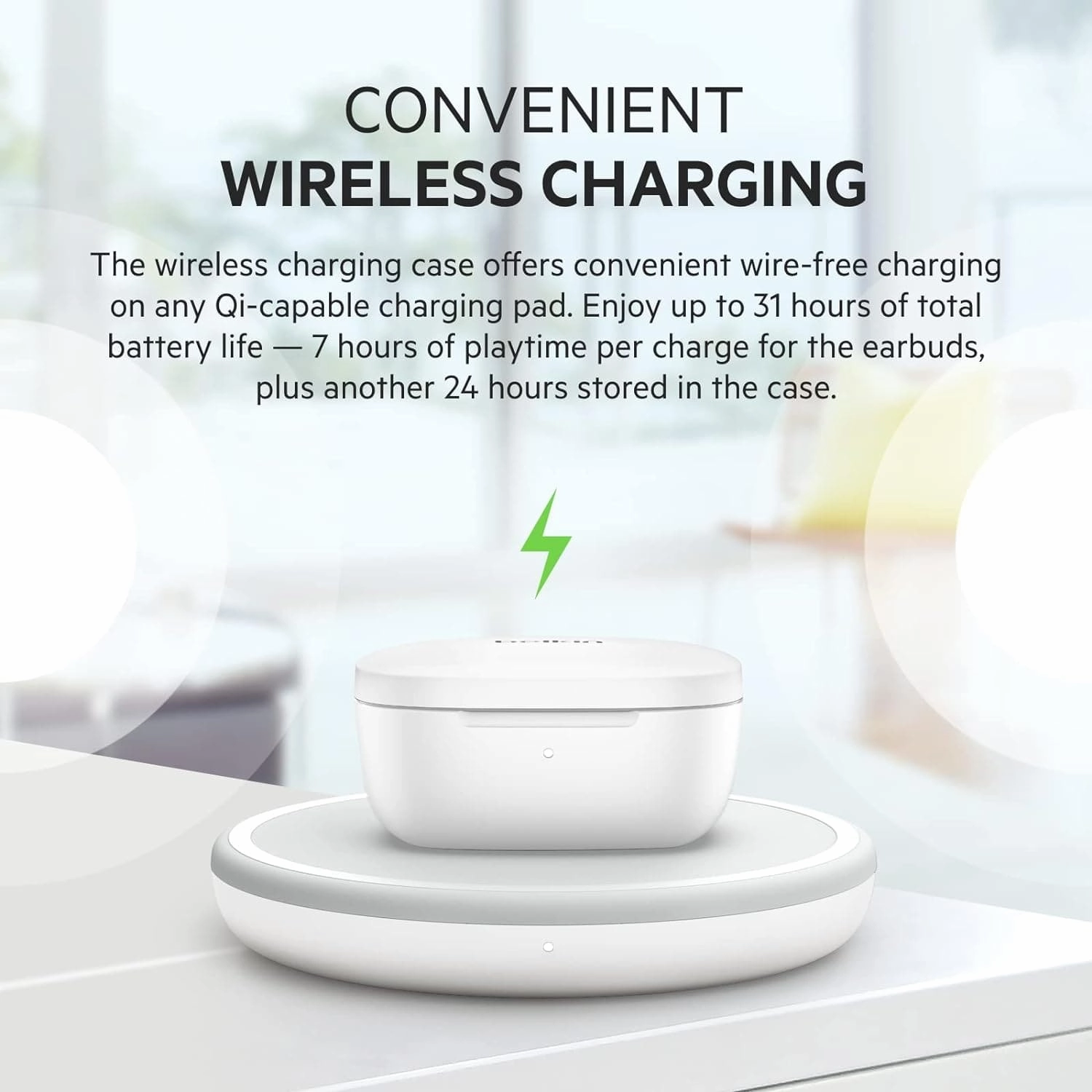 Belkin SOUNDFORM Flow True Wireless Earbuds with Active Noise Cancellation, Bluetooth Earphones with Wireless Charging, IPX5 Sweat and Water Resistant, 31H Play Time, for iPhone, Galaxy, Pixel - White